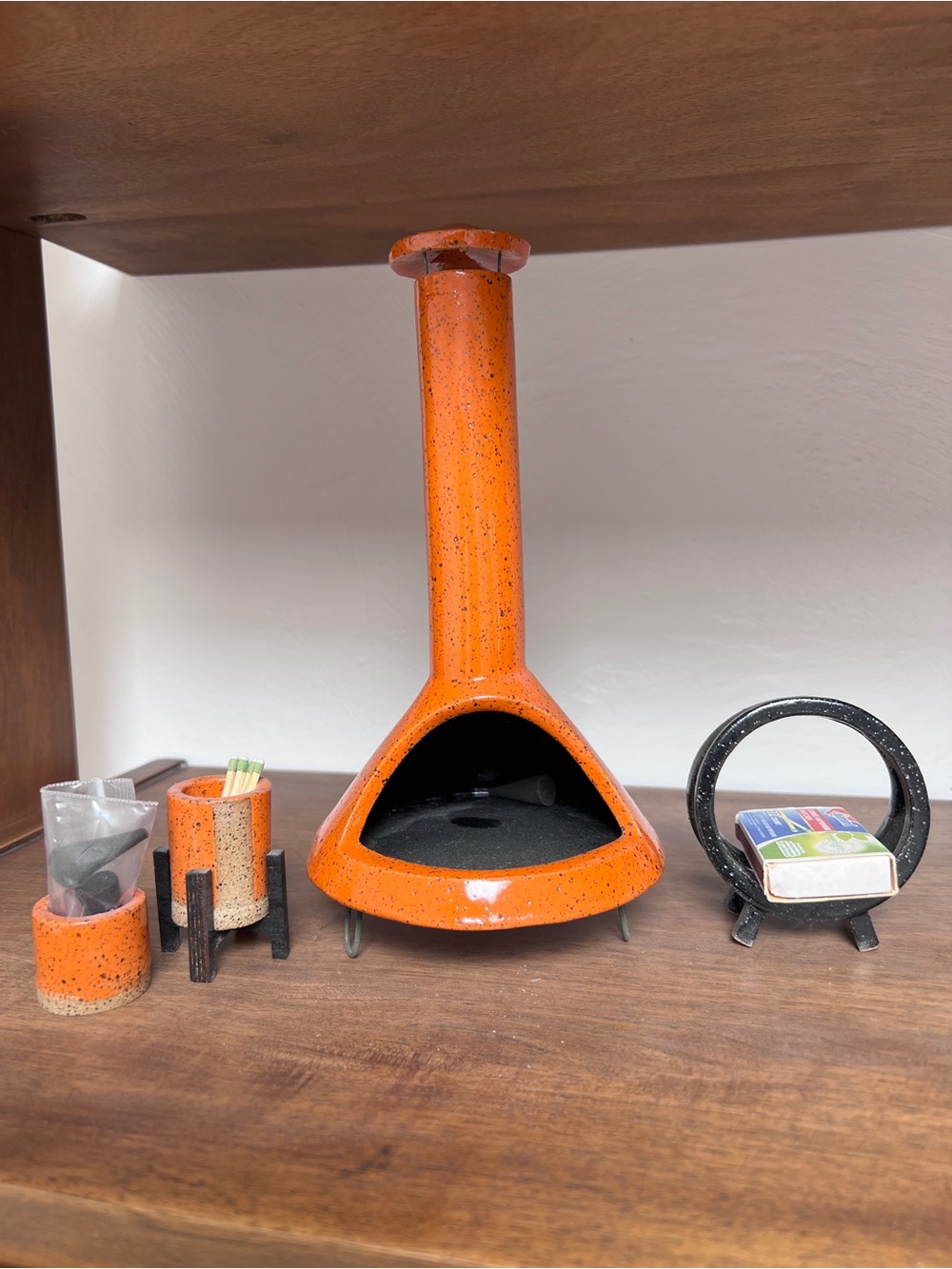 Kate Schroeder Ceramics Retro Orange Ceramic Mini Malm Fireplace Incense Burner